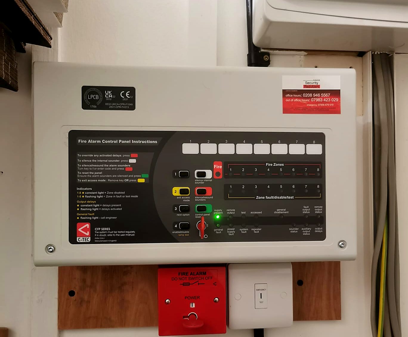 Fire alarm control panel and call point installed in a London HMO by Security Red Alert